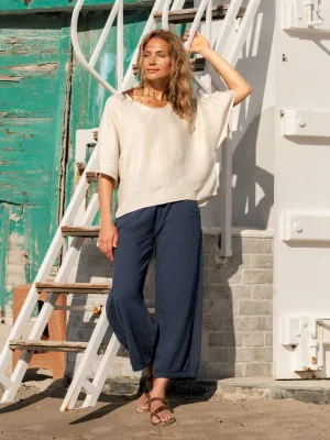 Selene Linen Top Stone All-Season Wear informal gathering