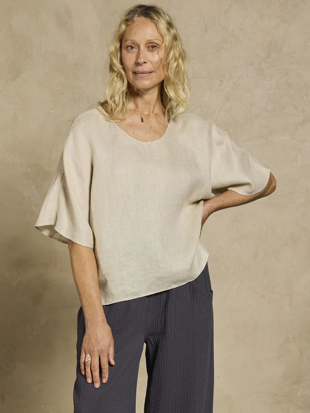 Versatile Apparel Light Wear Selene Linen Top Stone