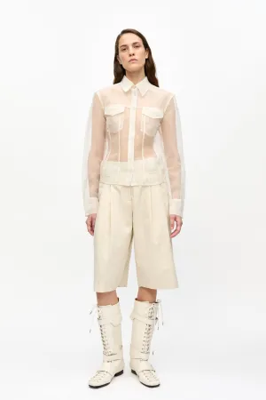 Mid - rise Subtle Charm Cotton Melange Tailoring Wide Shorts