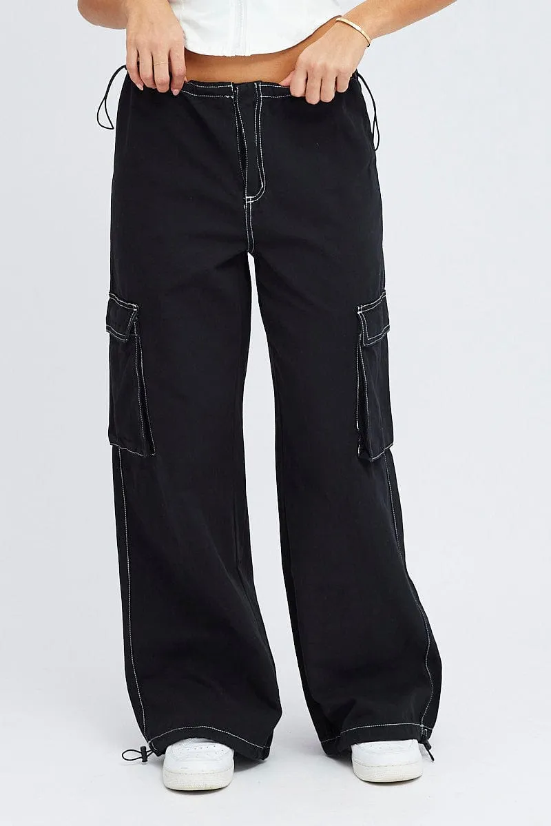 Layer Essential Noise Reduciting Fabric Black Parachute Pants Low Rise