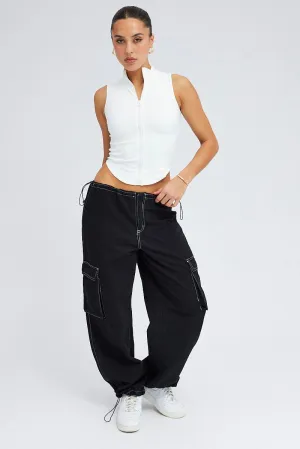 Core Cut Black Parachute Pants Low Rise