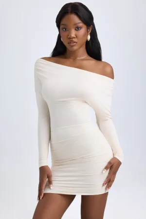 Modal Off-Shoulder Ruched Mini Dress in Ivory Bold Look Casual yet chic piece
