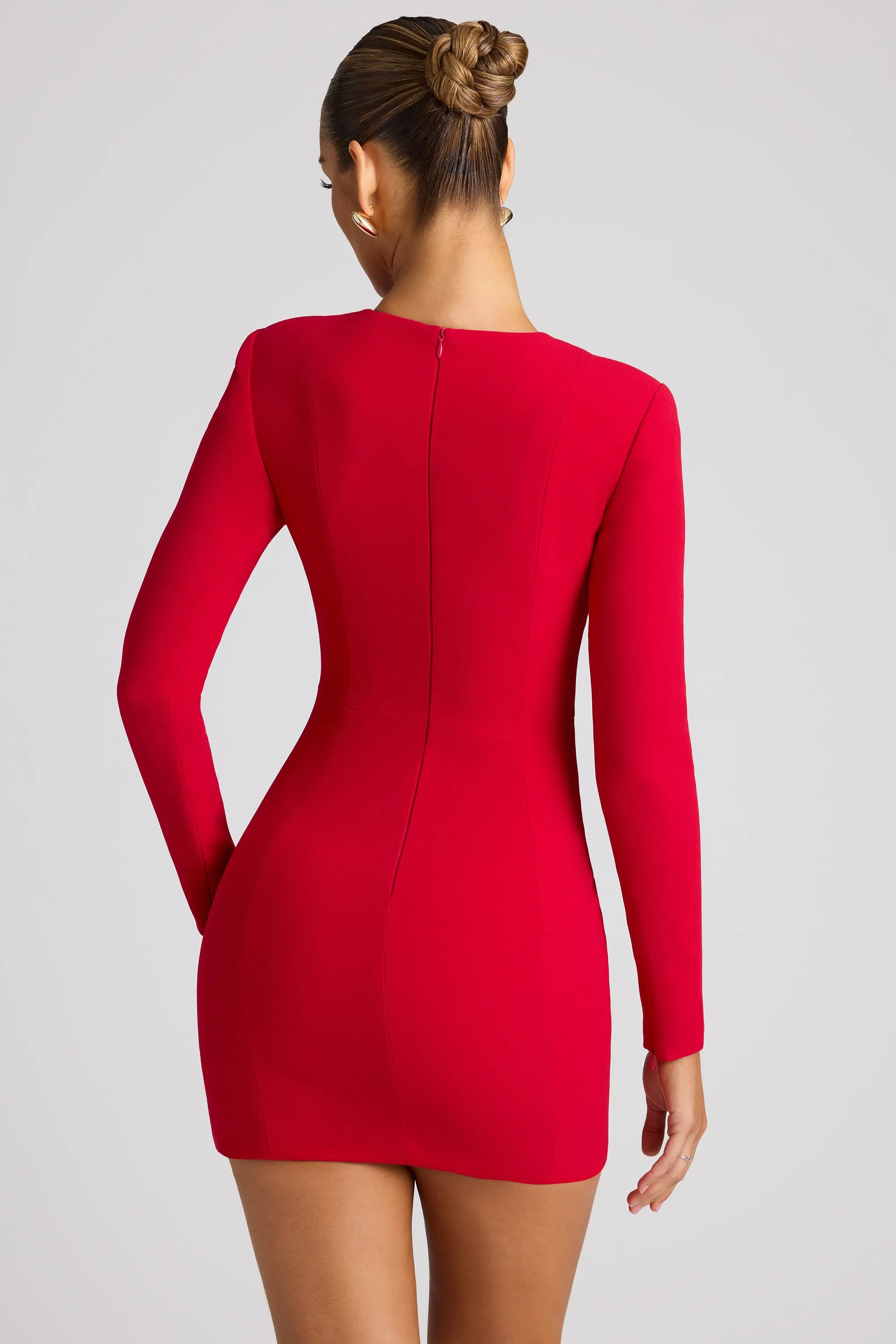Easy-care playful dress Comfortable party wear Heart Cut Out Long Sleeve Mini Dress in Fire Red