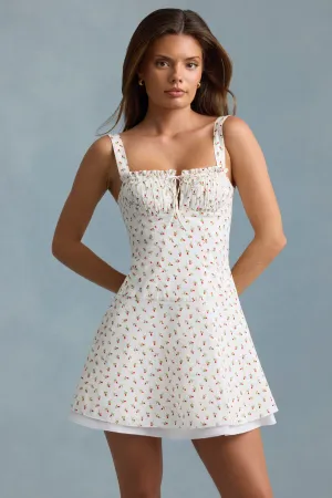 Adjustable Waistband Playful evening dress Lace-Up Cotton-Poplin Mini Dress in Rose Print