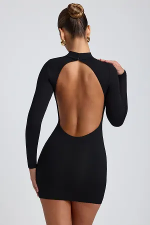 Modal Open-Back Long-Sleeve Mini Dress in Black Hot Edge Urban Soft