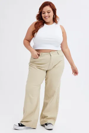 No Fuss Style Beige Wide Leg Denim Jeans High Rise
