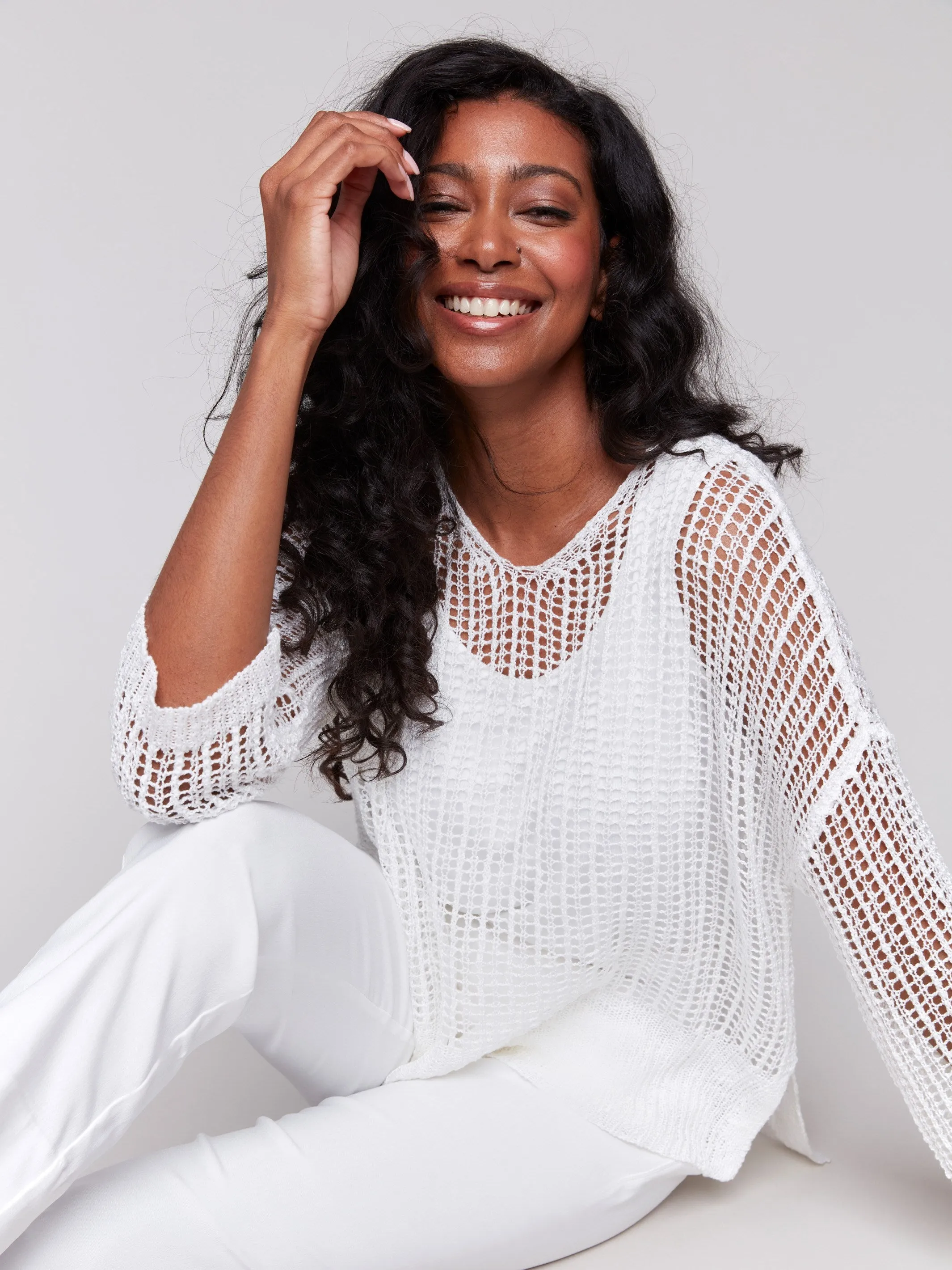 Fishnet Crochet Sweater - White Abrasion Resistant Edging