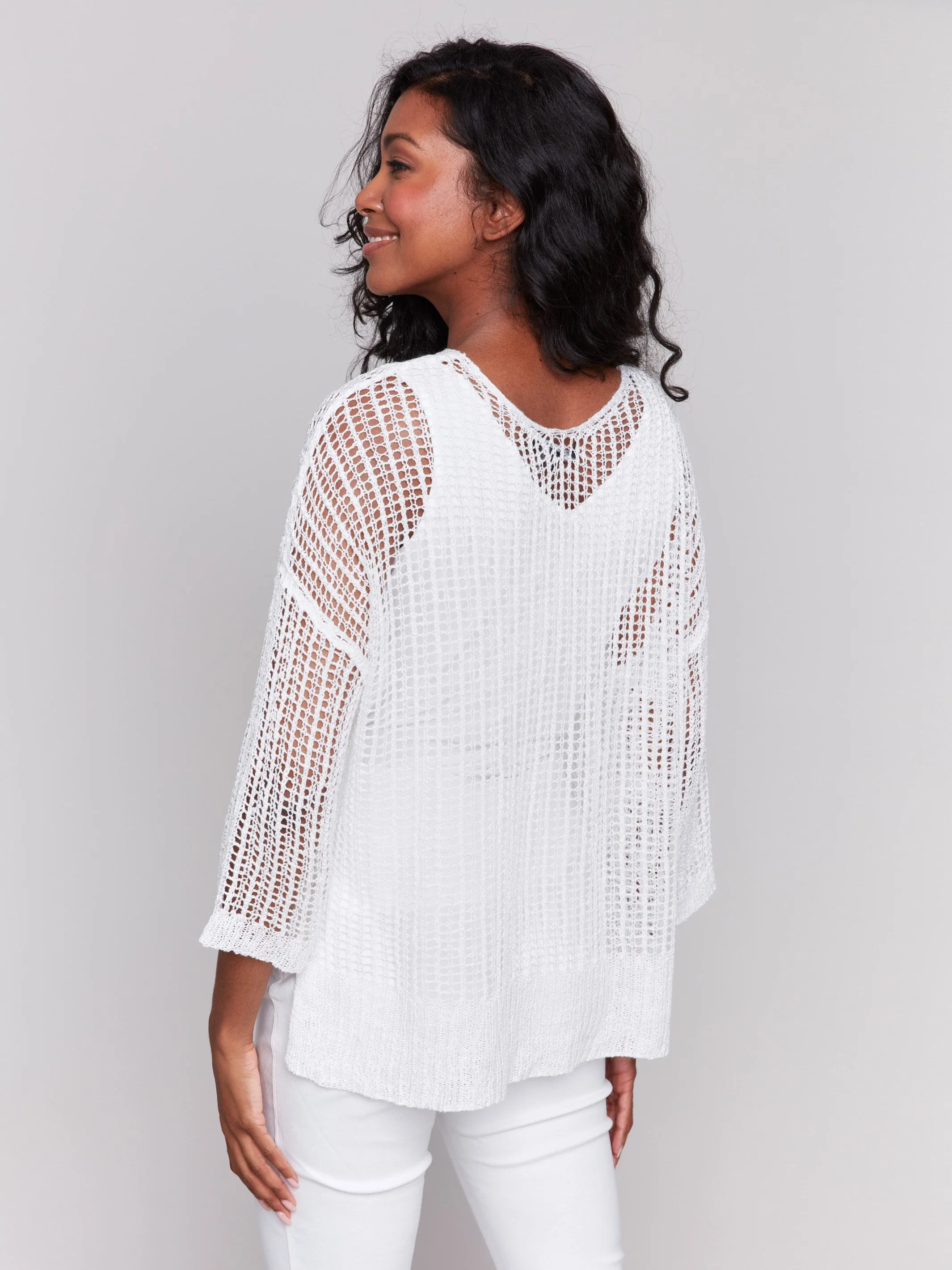 Fishnet Crochet Sweater - White Comfort Choice