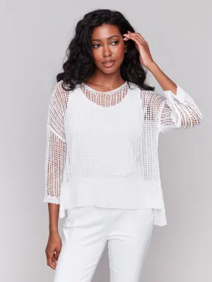 Fishnet Crochet Sweater - White Odor Resistant Material Stretch Fabric