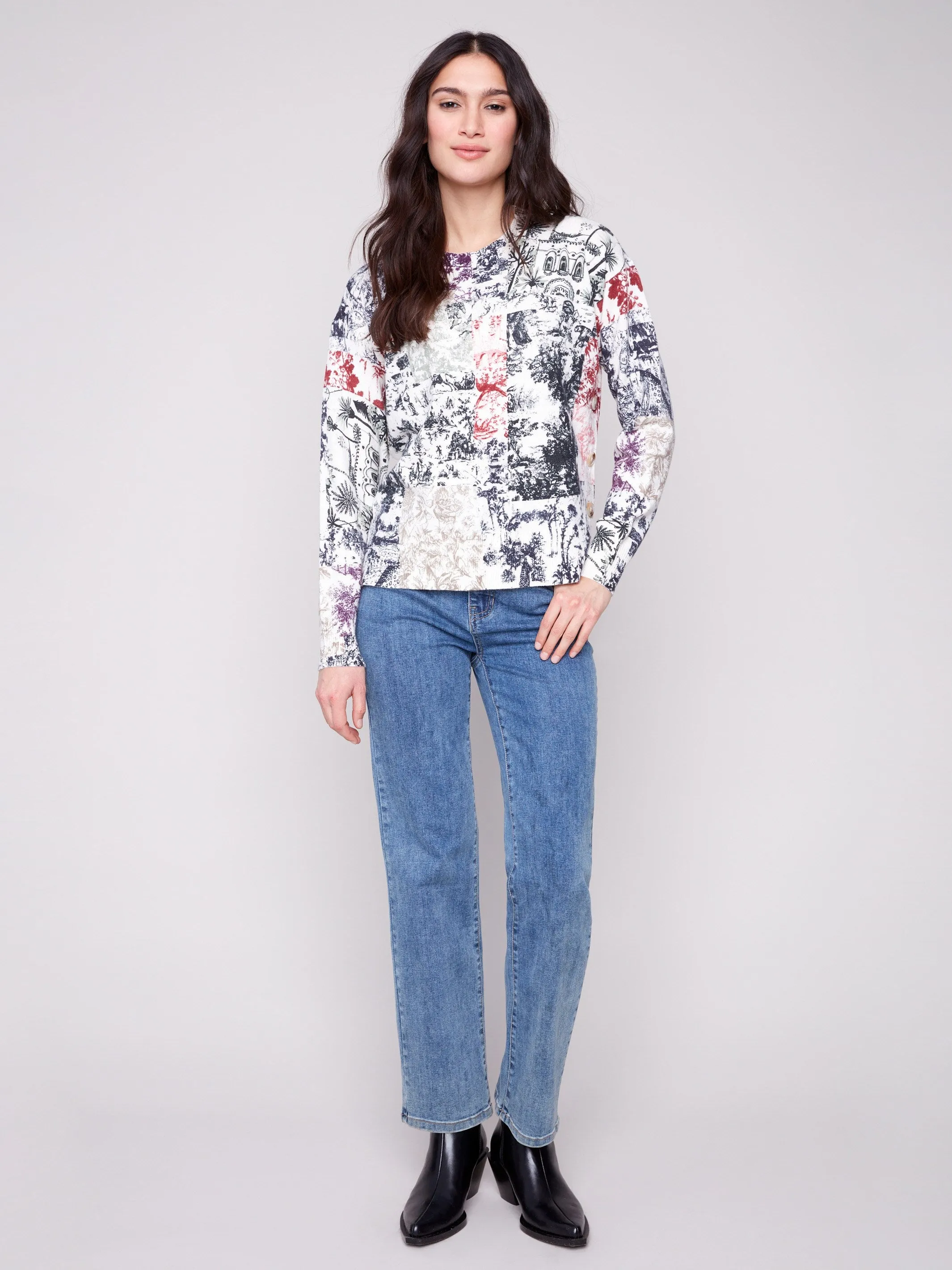 Printed Sweater With Side Buttons - Frame Chilly Day Knitwear Machine washable