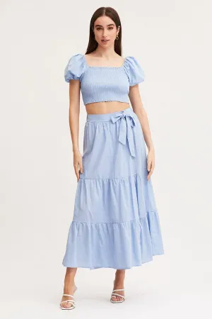 Blue Maxi Skirt High Rise Tiered Natural Mood