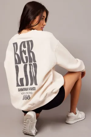 Cool in summer UV Protection Beige Graphic Sweater Long Sleeve
