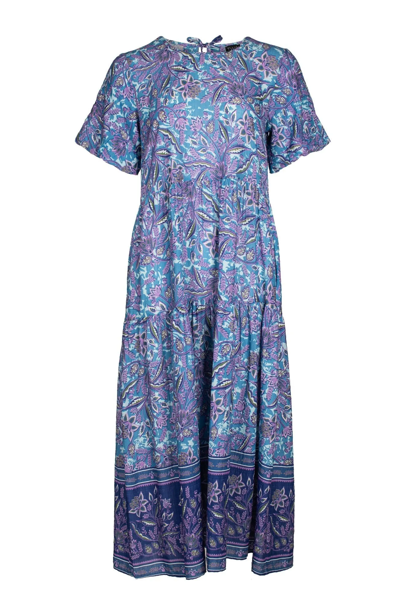 Midi Summer Dress | Lilac Blu Vine Border | 6542C1 LightweightMaterial Trendy Jacket