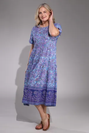 Laid-Back Outfit Midi Summer Dress | Lilac Blu Vine Border | 6542C1