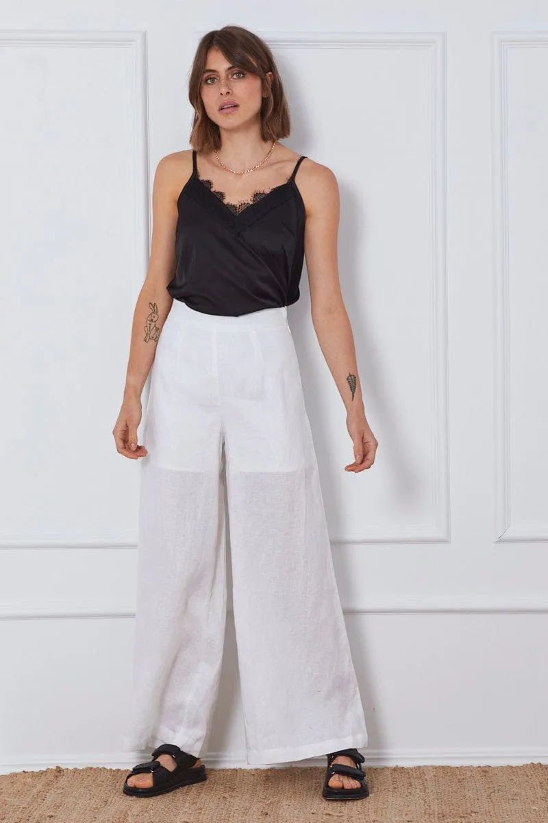White Wide Leg Pants High Waist Compression Fit