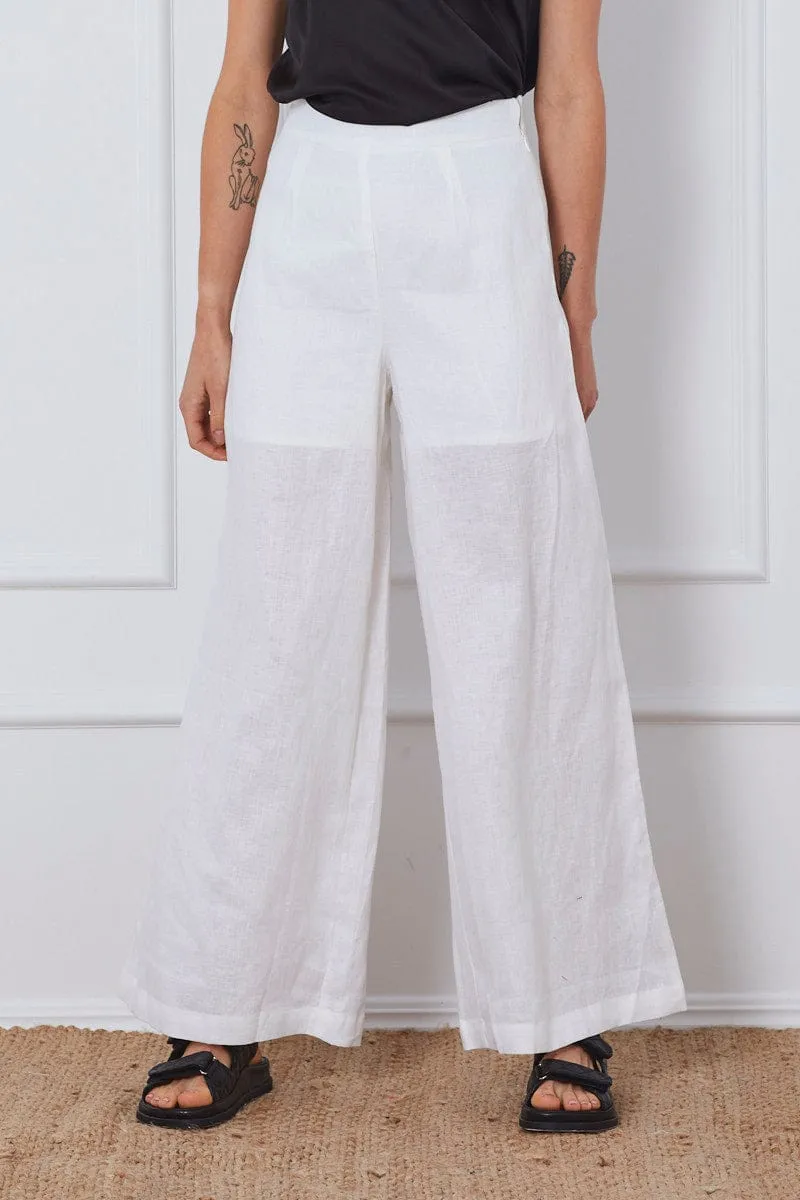 White Wide Leg Pants High Waist Comfort Stretch Breathable Lining