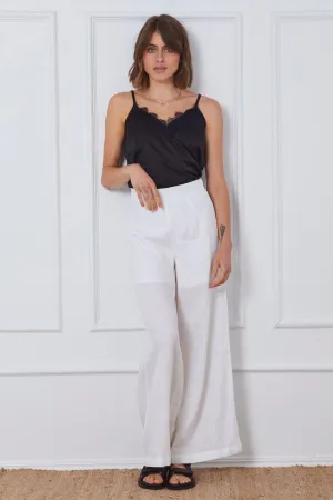 Trendy Waist White Wide Leg Pants High Waist