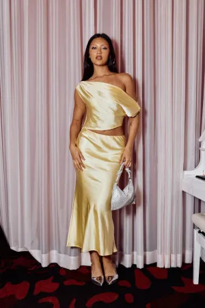 Yellow Slip Skirt Maxi High Rise Satin Crepe Simple Layers Gentle Wear