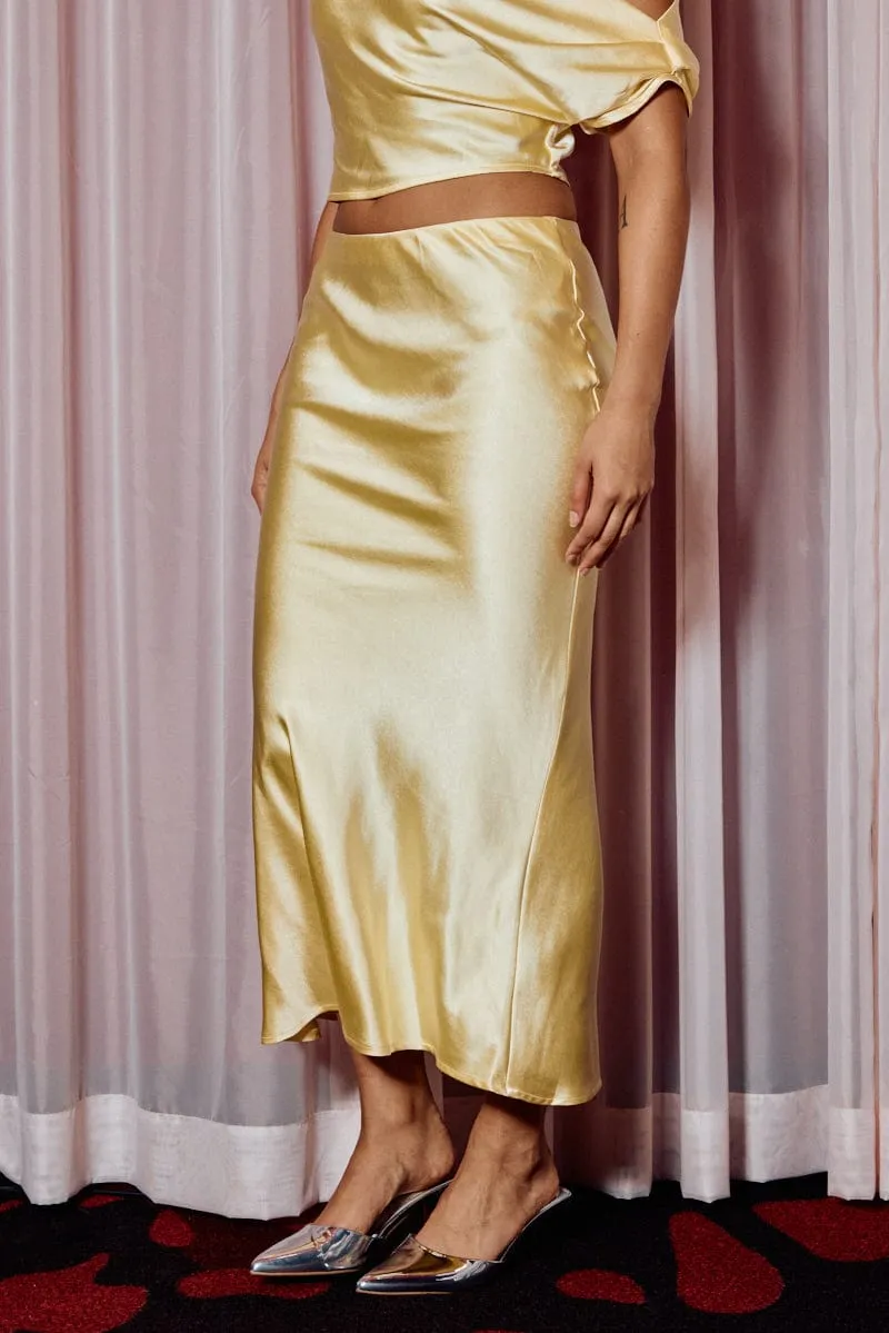 Yellow Slip Skirt Maxi High Rise Satin Crepe Fashion Pulse