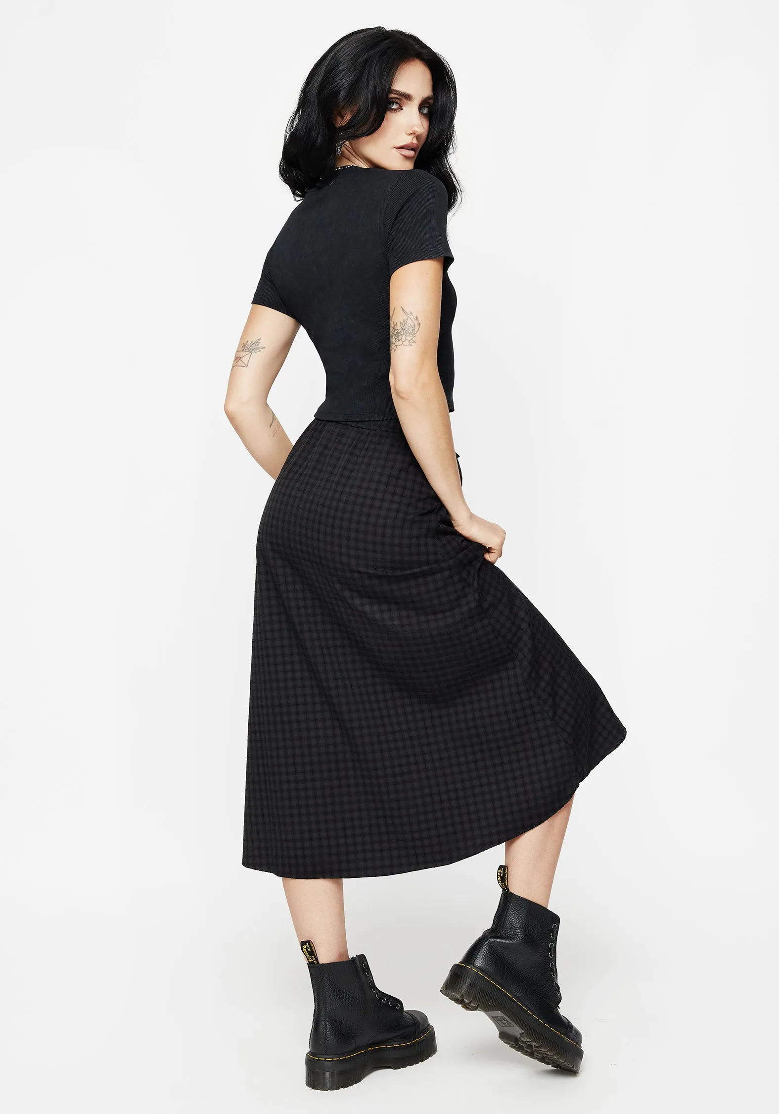 Roll Up Hem Ziggy Check Midi Skirt