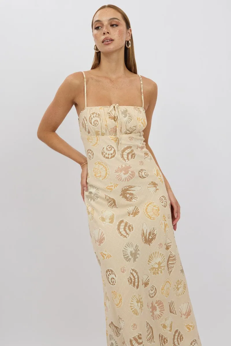 Flattering Layers Beige Abstract Midi Dress Strappy