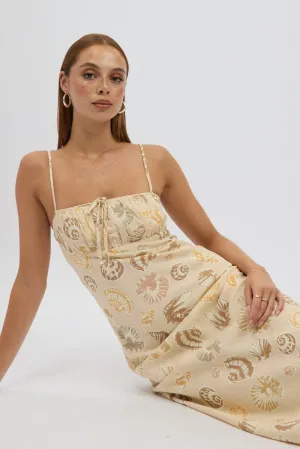 Stylish options Beige Abstract Midi Dress Strappy