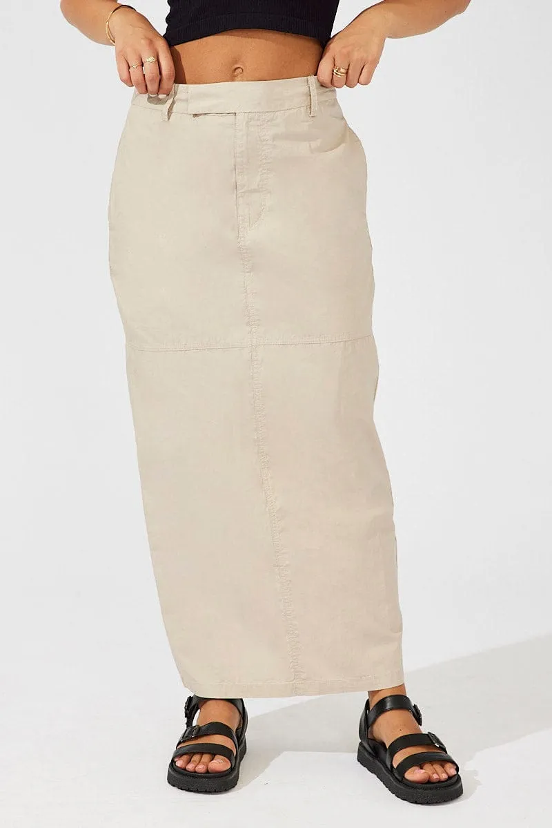 Emerging Designer Beige Maxi Skirt High Rise