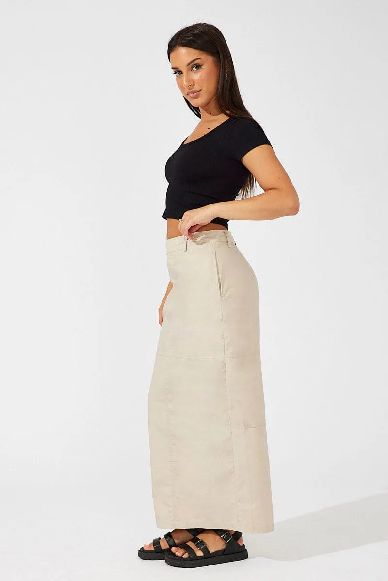Gentle Flow Beige Maxi Skirt High Rise