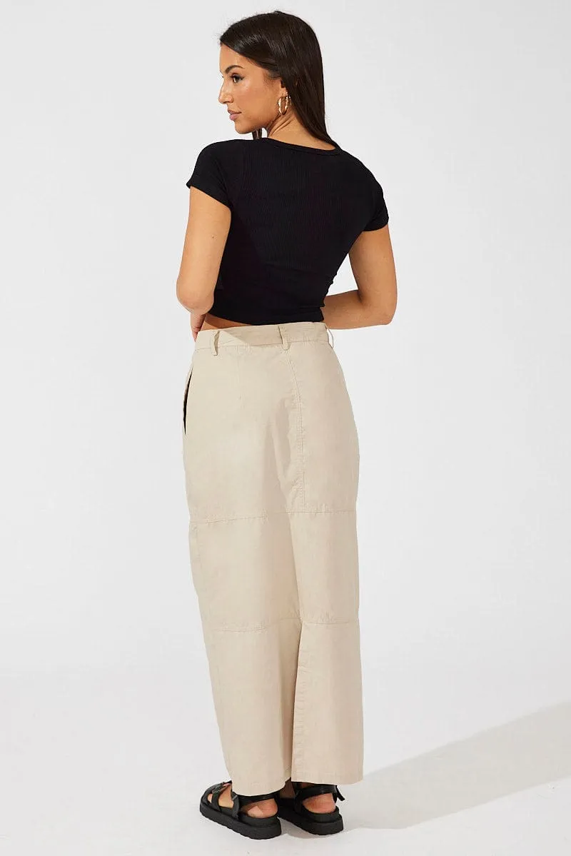 Semi Sheer Cool Touch Beige Maxi Skirt High Rise