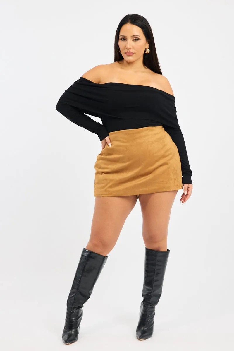 Brown Suedette Mini Skort Skirt Everyday Comfort