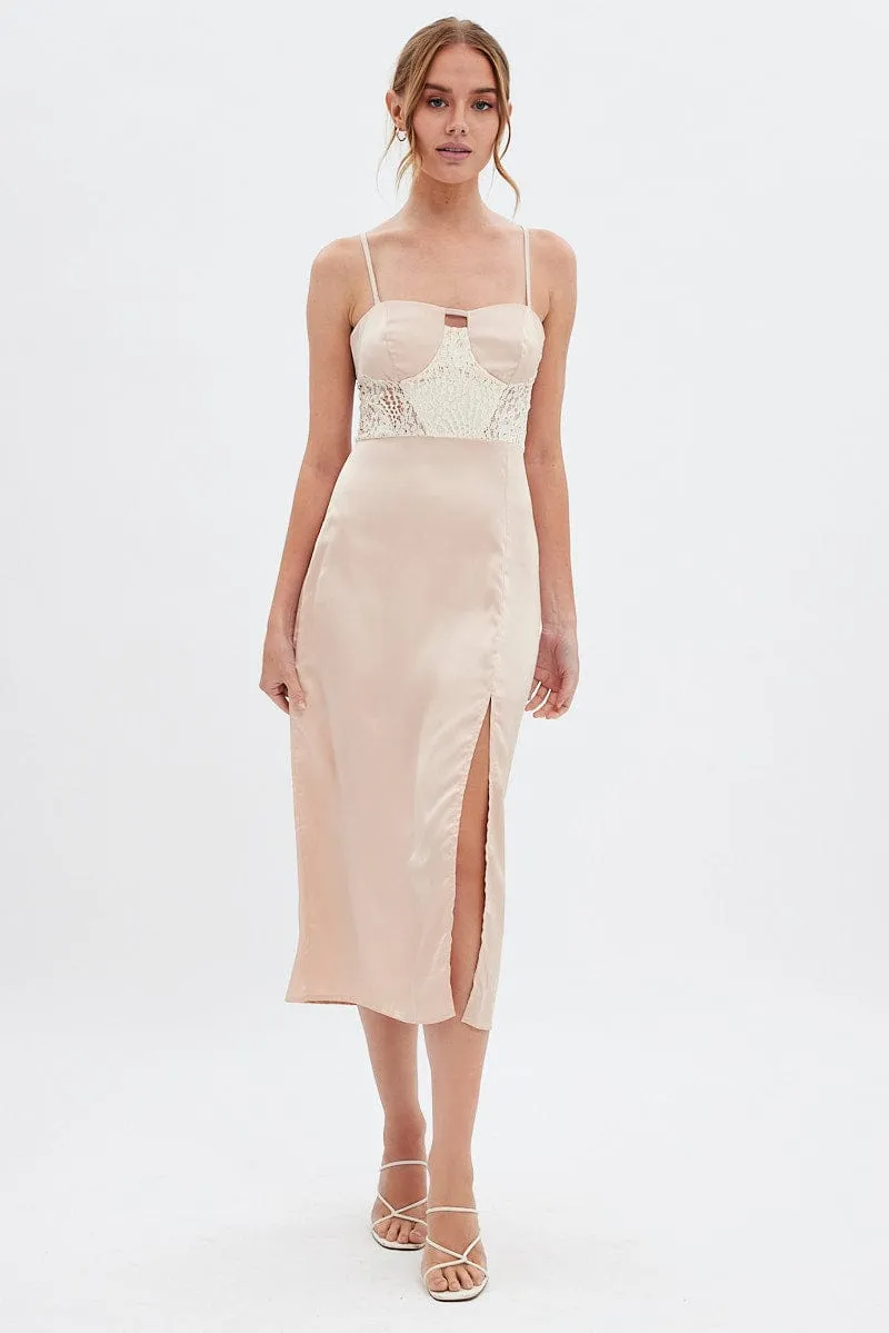Beige Sweetheart Satin Dress All Day Comfort