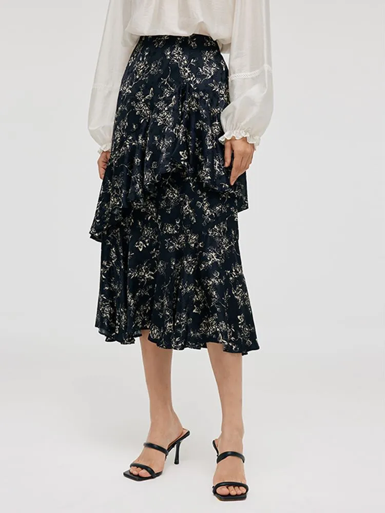 Floral Print Ruffle Trim Women Half Skirt Stylish Finish Affordable Fashion
