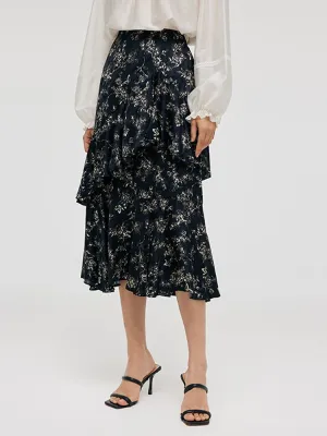 Floral Print Ruffle Trim Women Half Skirt City Ready Chic Look