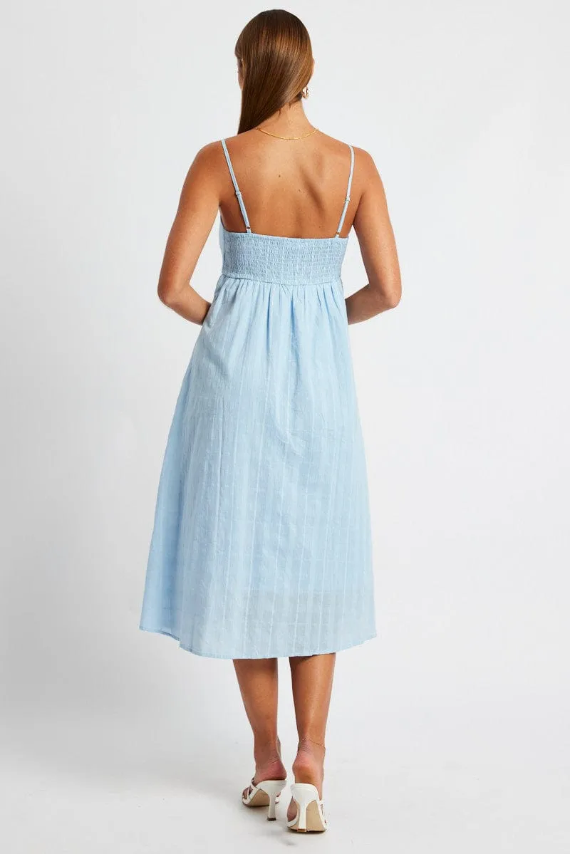 Blue Midi Dress Sleeveless Cherry Grove