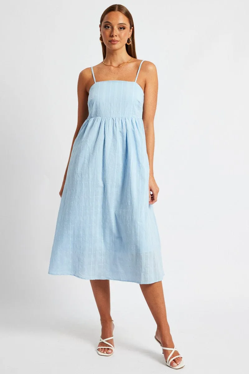 Bohemian-inspired midi Blue Midi Dress Sleeveless