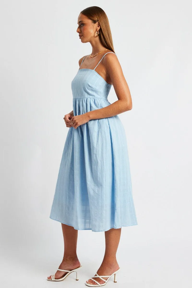 Classic Smart Blue Midi Dress Sleeveless