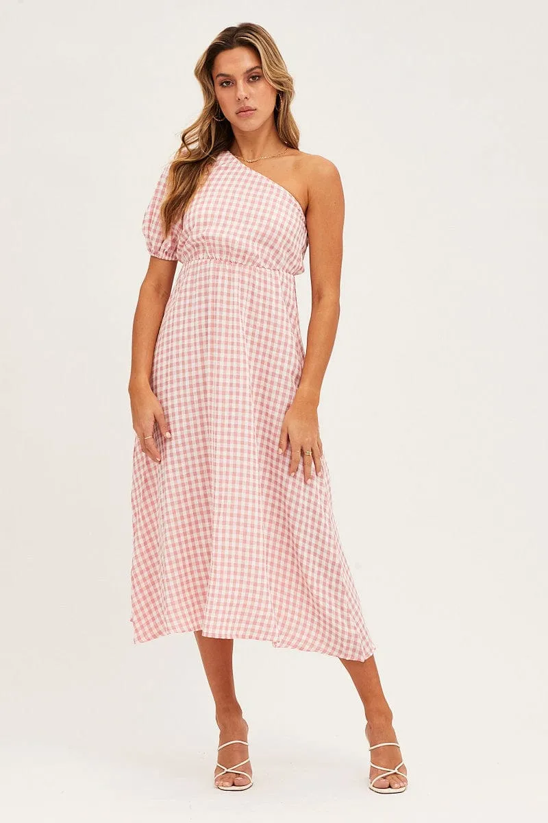 Weekend Brunch Stripe Check One Shoulder Midi Dress