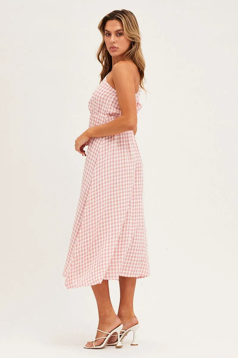 Stripe Check One Shoulder Midi Dress Feminine fit-and-flare style