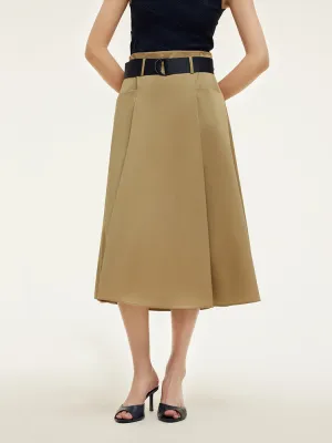 Gentle Wear Seasonal Layering A-Line Women Pleated Midi Skirt With Belt