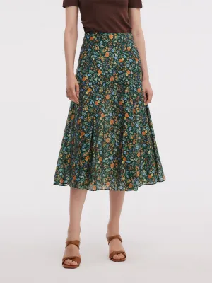 elastic waistband Tencel Blend Floral Print Women A-Line Skirt