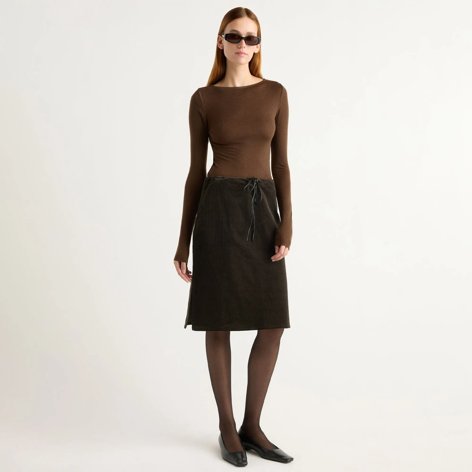 Bellamy Corduroy Tie-Waist Skirt Modern Outfit