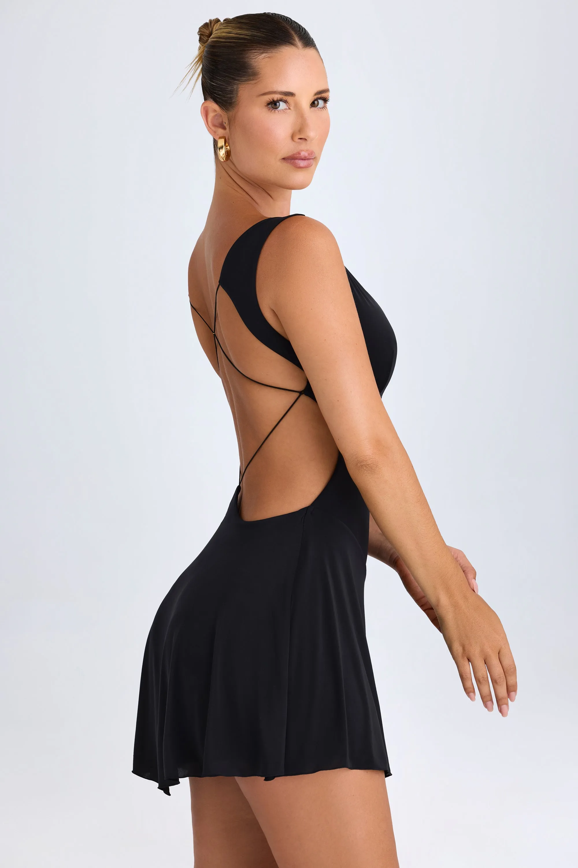 Plunge Cut-Out Mini Dress in Black Stage Vibe