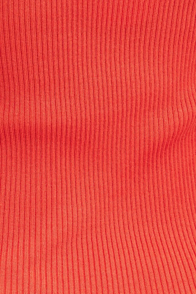 Orange Midi Dress Bodycon Round Neck Ribbed Knit Timeless Design