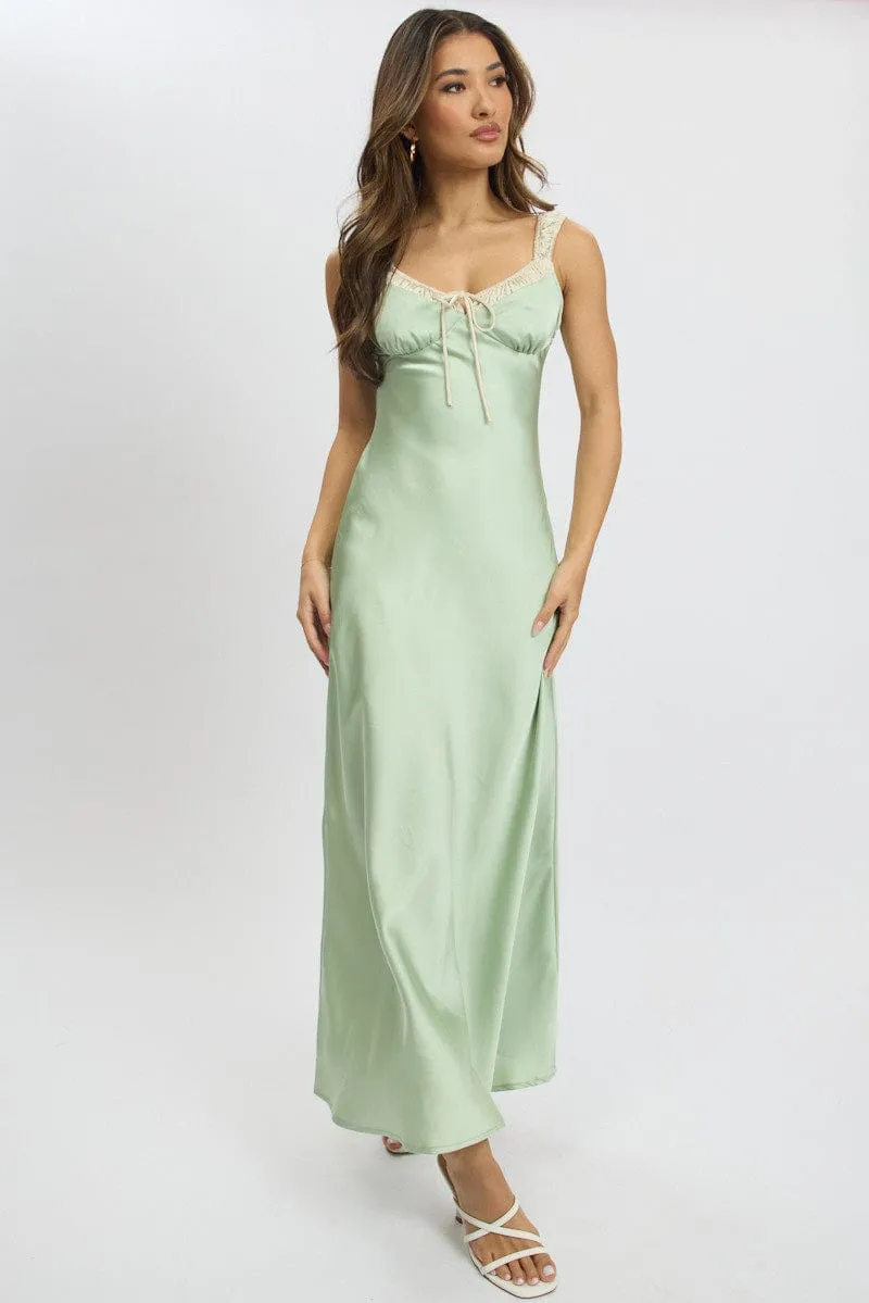 Easy Fit Flower Lane Green Midi Dress Elasticated Shoulder Strap Satin