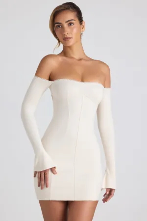 Bohemian style Convertible Neckline Modal Off-Shoulder Lace-Trim Mini Dress in Ivory