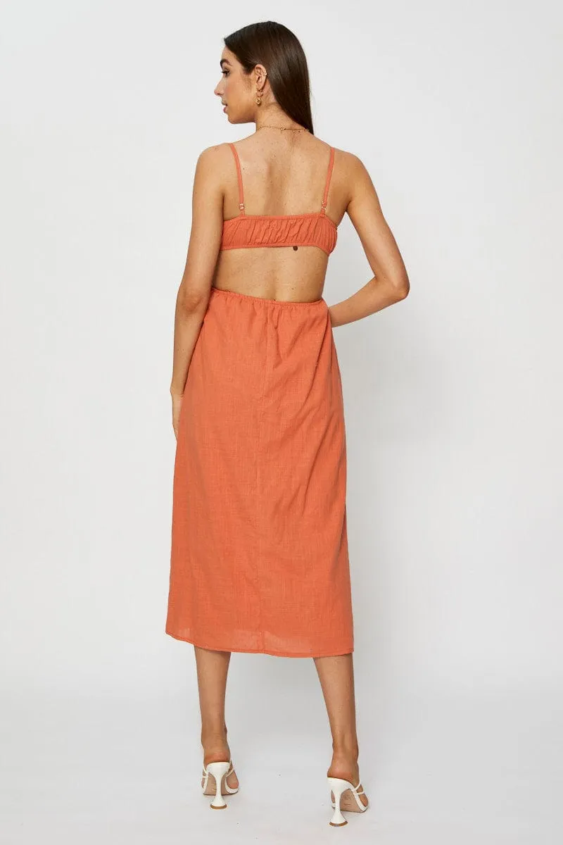 Self Love Bridge Walk Brown Midi Dress Sleeveless