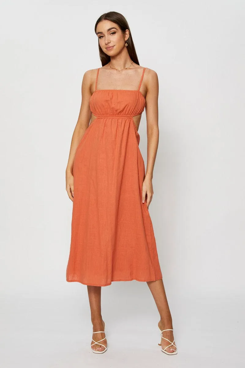 Brunch Ready Rock Bay Brown Midi Dress Sleeveless