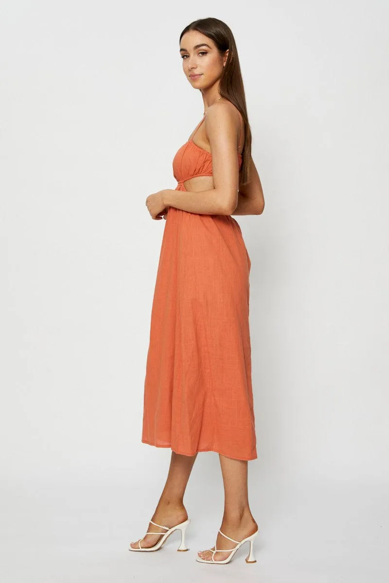 Daywear Option Brown Midi Dress Sleeveless