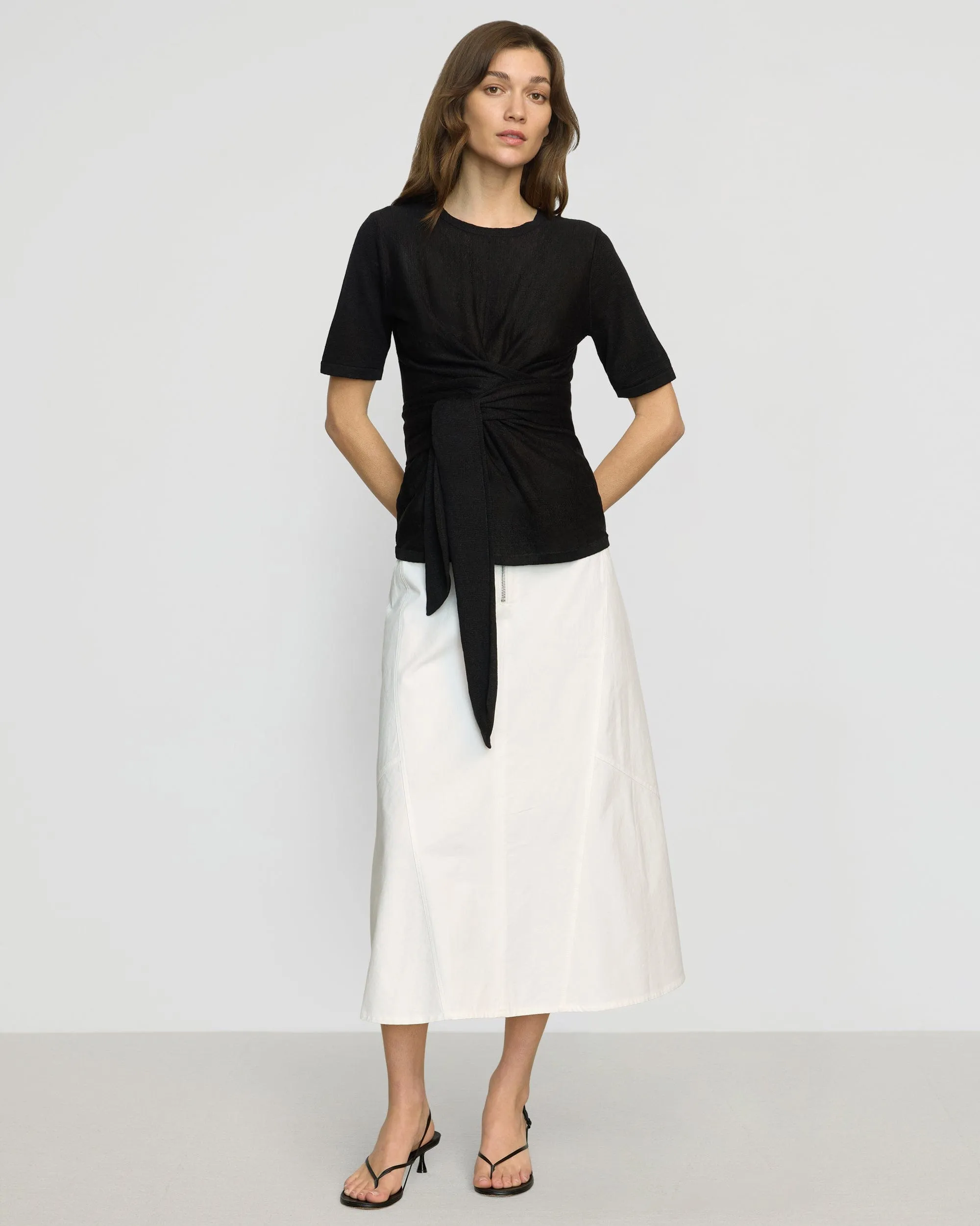 Tiered Design Fashion Forward Nava Cotton Twill Flared Skirt