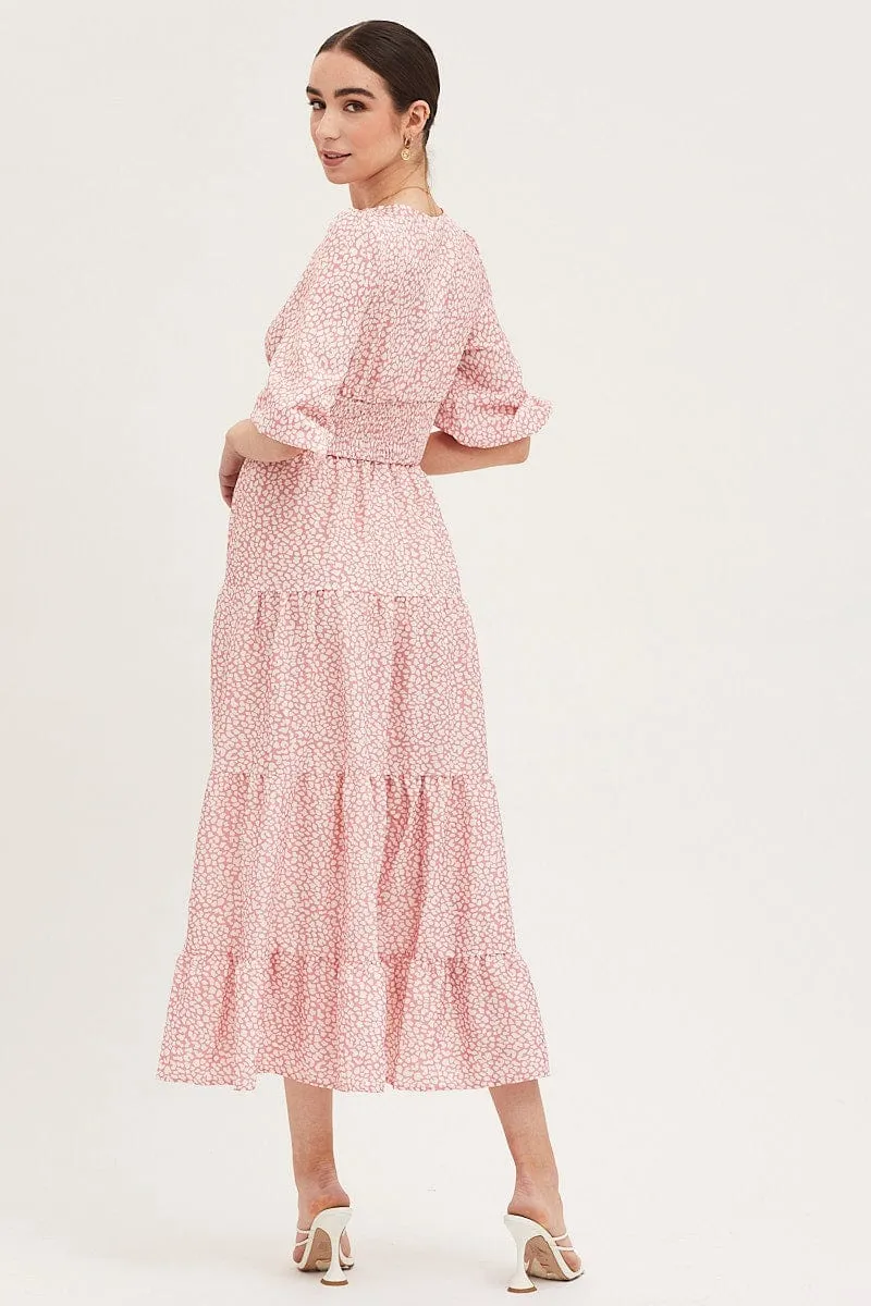 Geo Print Maxi Dress Long Sleeve V Neck Classic silhouette dress Perfect Fit